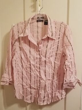 feathers Pink and Gray Vertical-Stripe Button Shirt